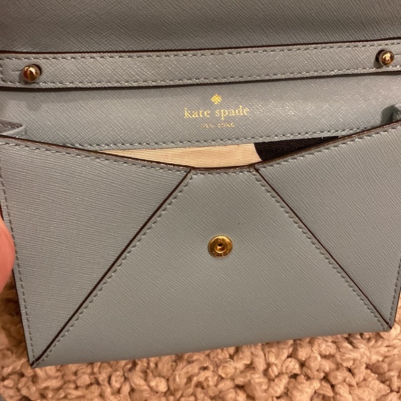 Kate Spade powder blue envelope wallet purse with matching blue/gold chain - Picture 5 of 8